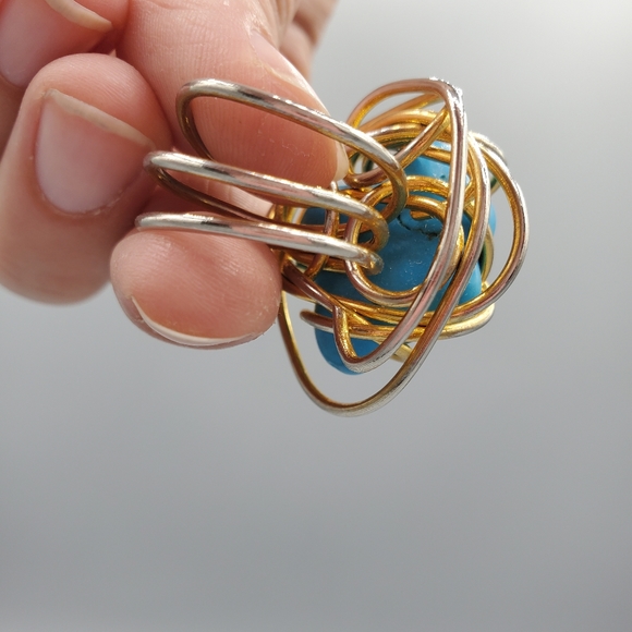 Turquoise Rock Goldwire Wrapped Ring - Picture 5 of 7